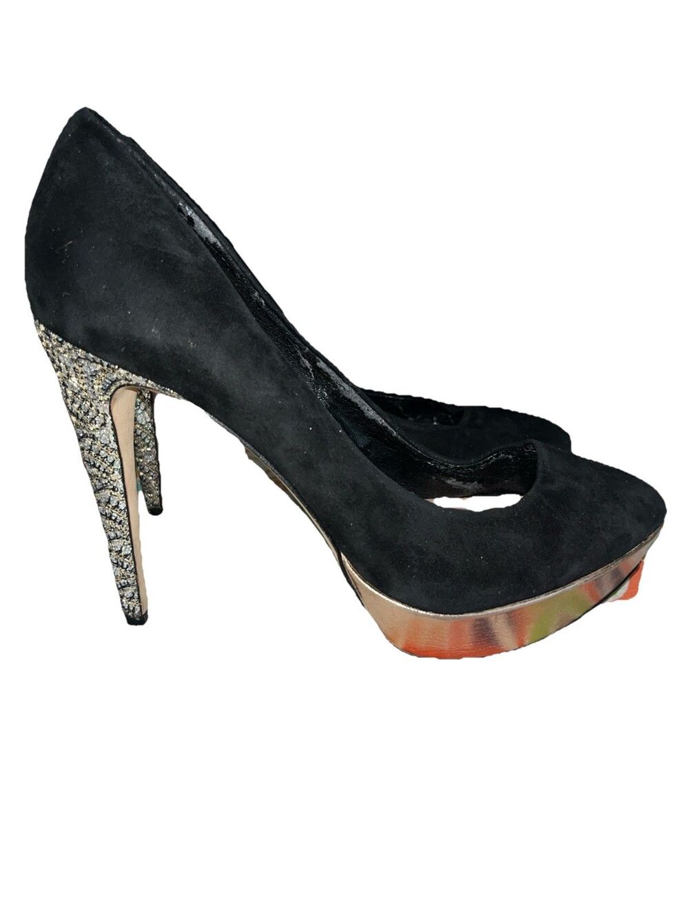 Vince Camuto black suede high heel with champagne glitter heel Size 9/39